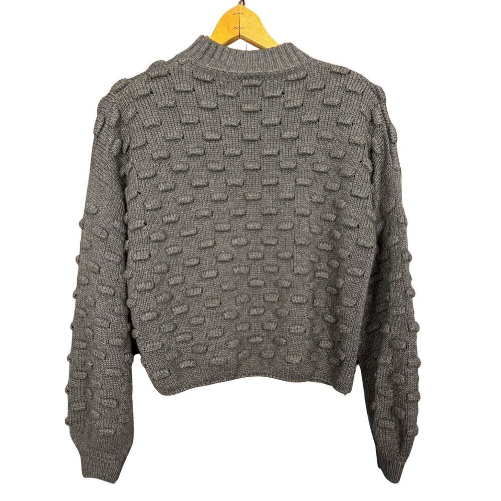 Rut & Circle Grey Cropped Sweater, Textured Knit, Minimalist, Fall - Picture 3 of 7